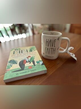 NWT Rae Dunn “Have Faith” mug and “Bible in 52 Weeks” NWT study book.